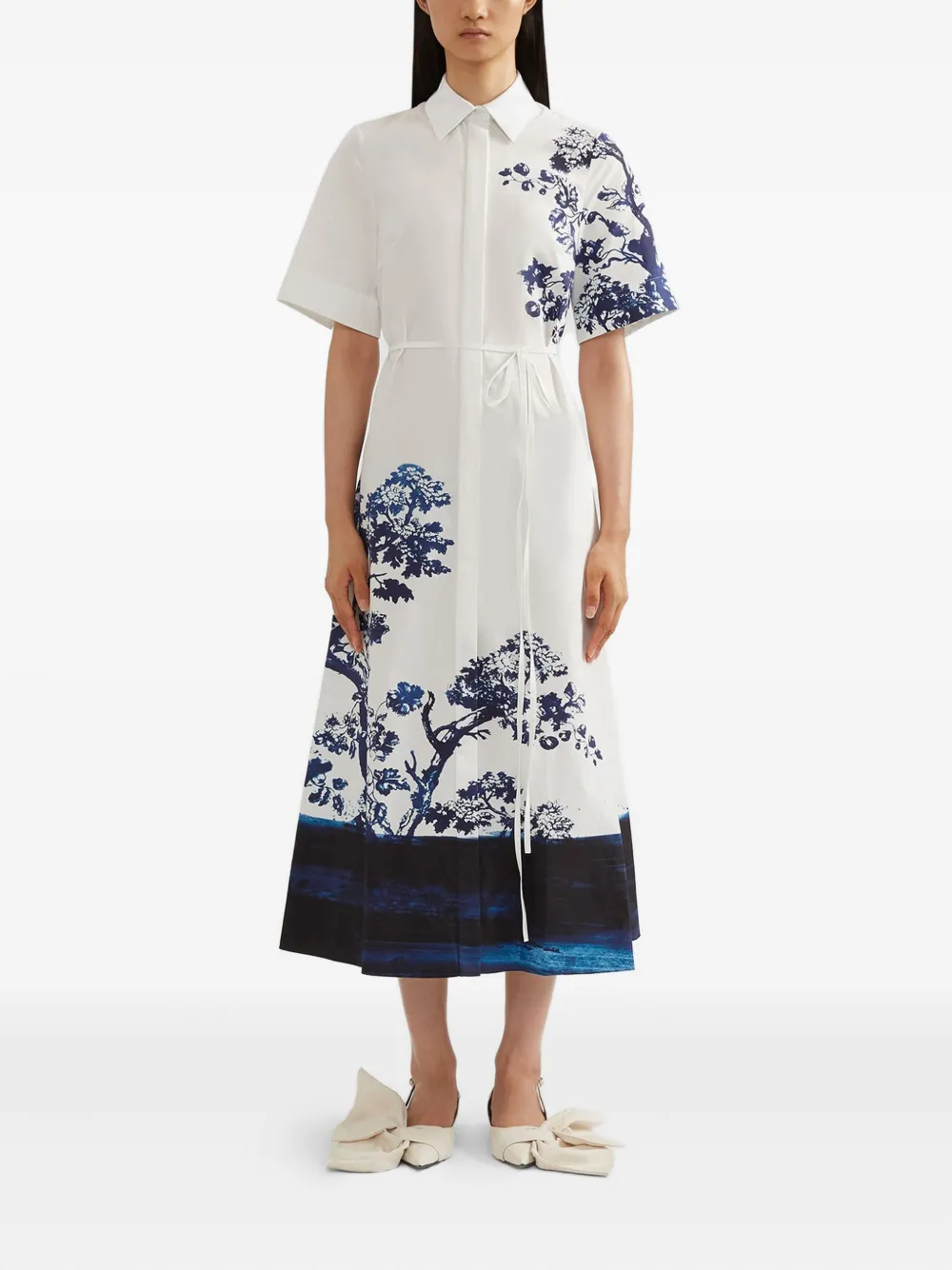 ERDEM Midi-jurk met bloemenprint en korte mouwen Wit
