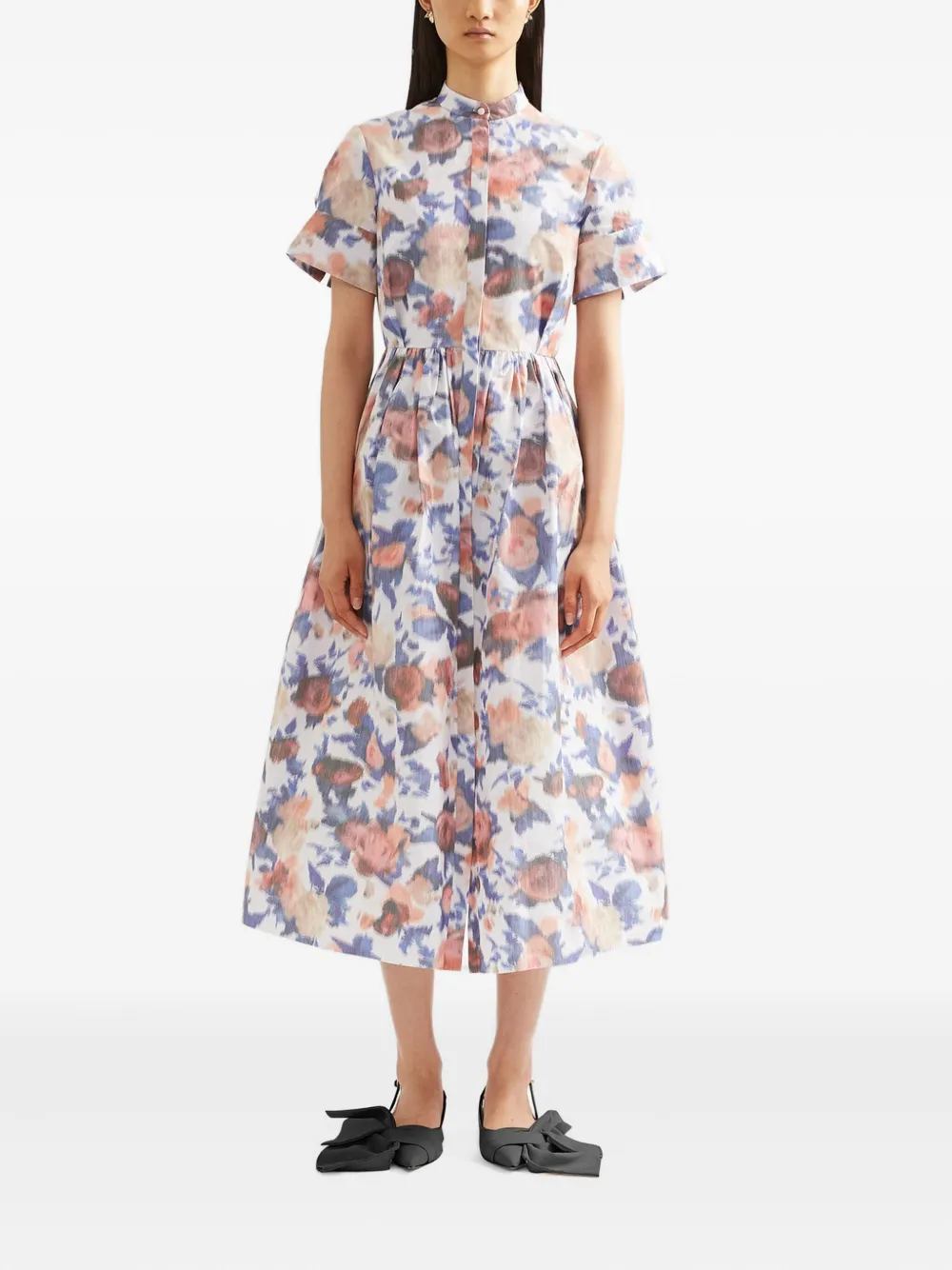 ERDEM Midi-jurk met bloemenprint Blauw