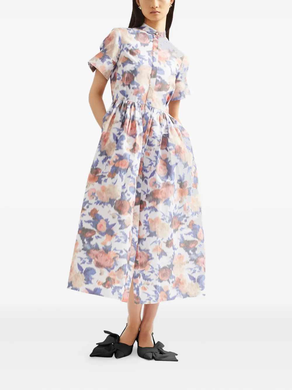 ERDEM Midi-jurk met bloemenprint Blauw