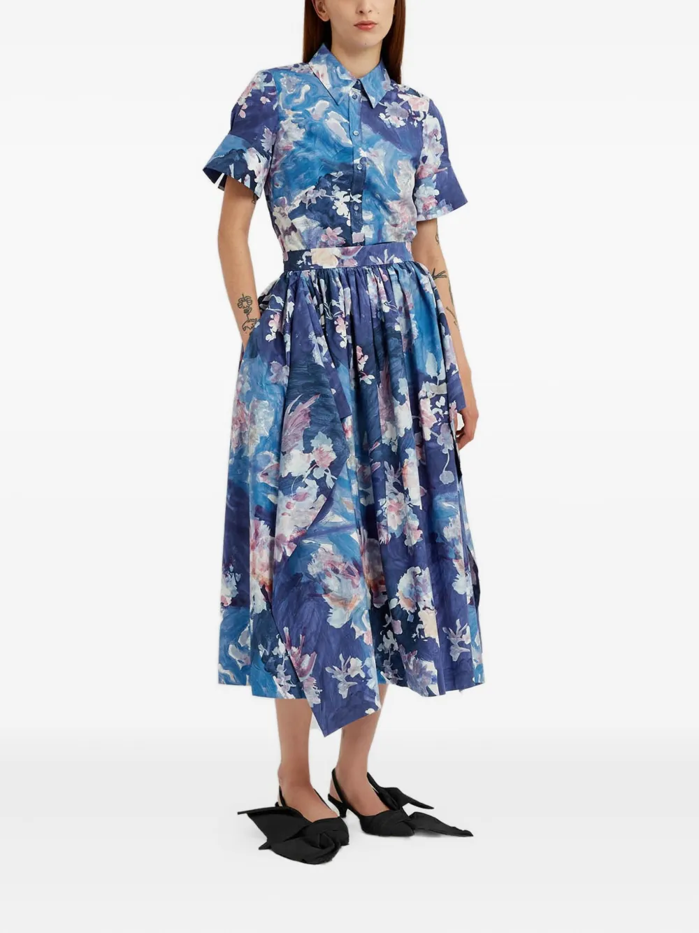 ERDEM Midi-jurk met bloemenprint Blauw