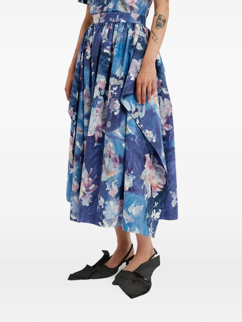 ERDEM Midi-jurk met bloemenprint Blauw