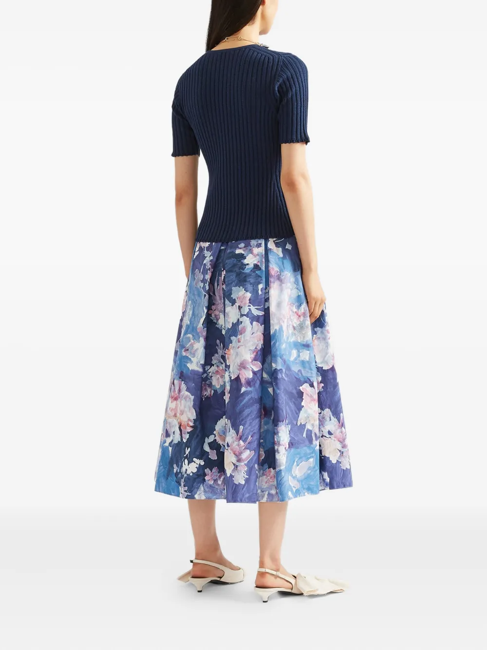 ERDEM Geribbelde top met korte mouwen Blauw