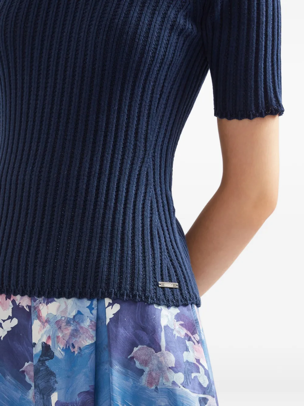 ERDEM Geribbelde top met korte mouwen Blauw