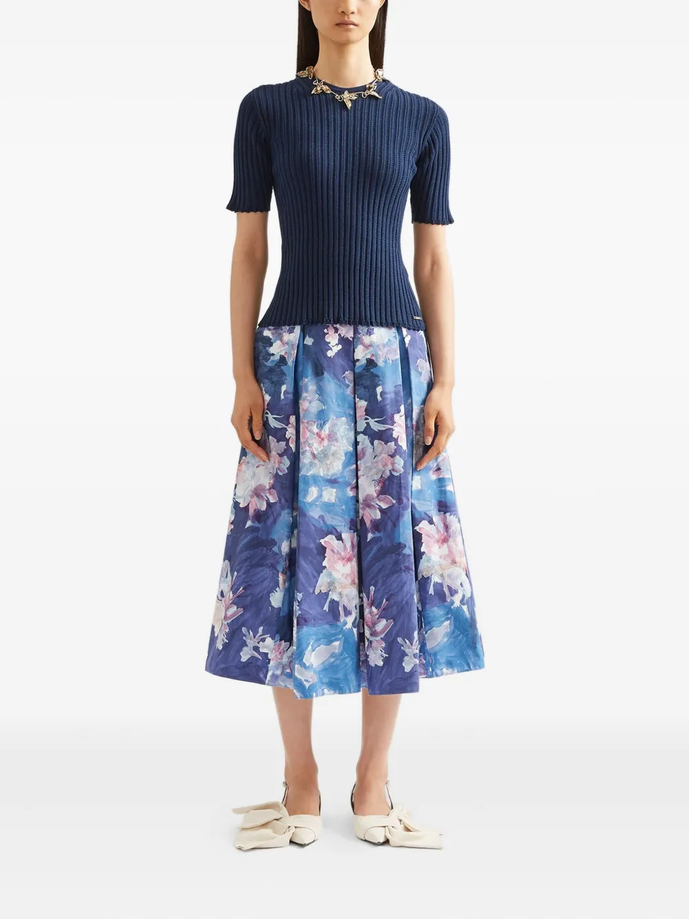 ERDEM Geribbelde top met korte mouwen Blauw