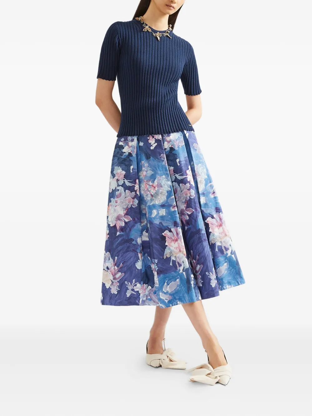 ERDEM Geribbelde top met korte mouwen Blauw