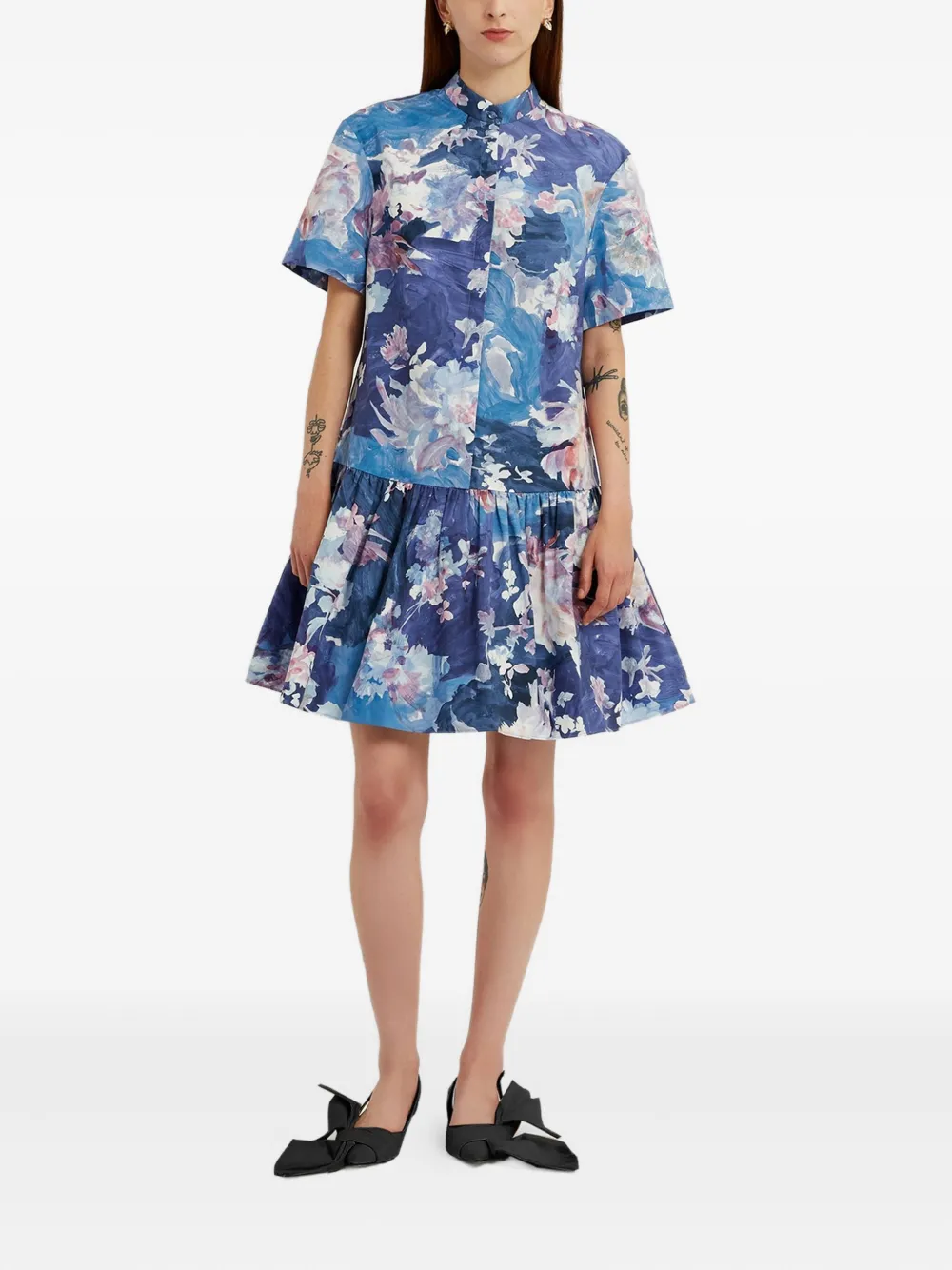ERDEM Midi-jurk met bloemenprint Blauw