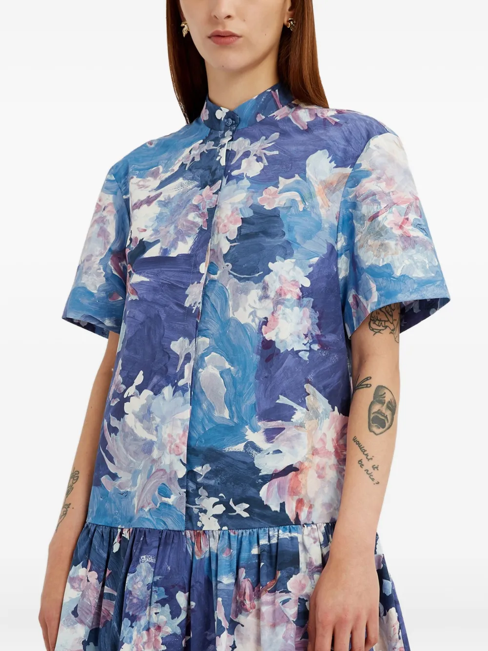 ERDEM Midi-jurk met bloemenprint Blauw