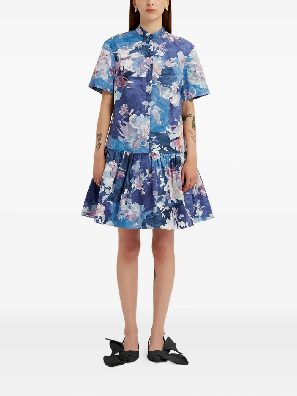 ERDEM Midi-jurk met bloemenprint Blauw