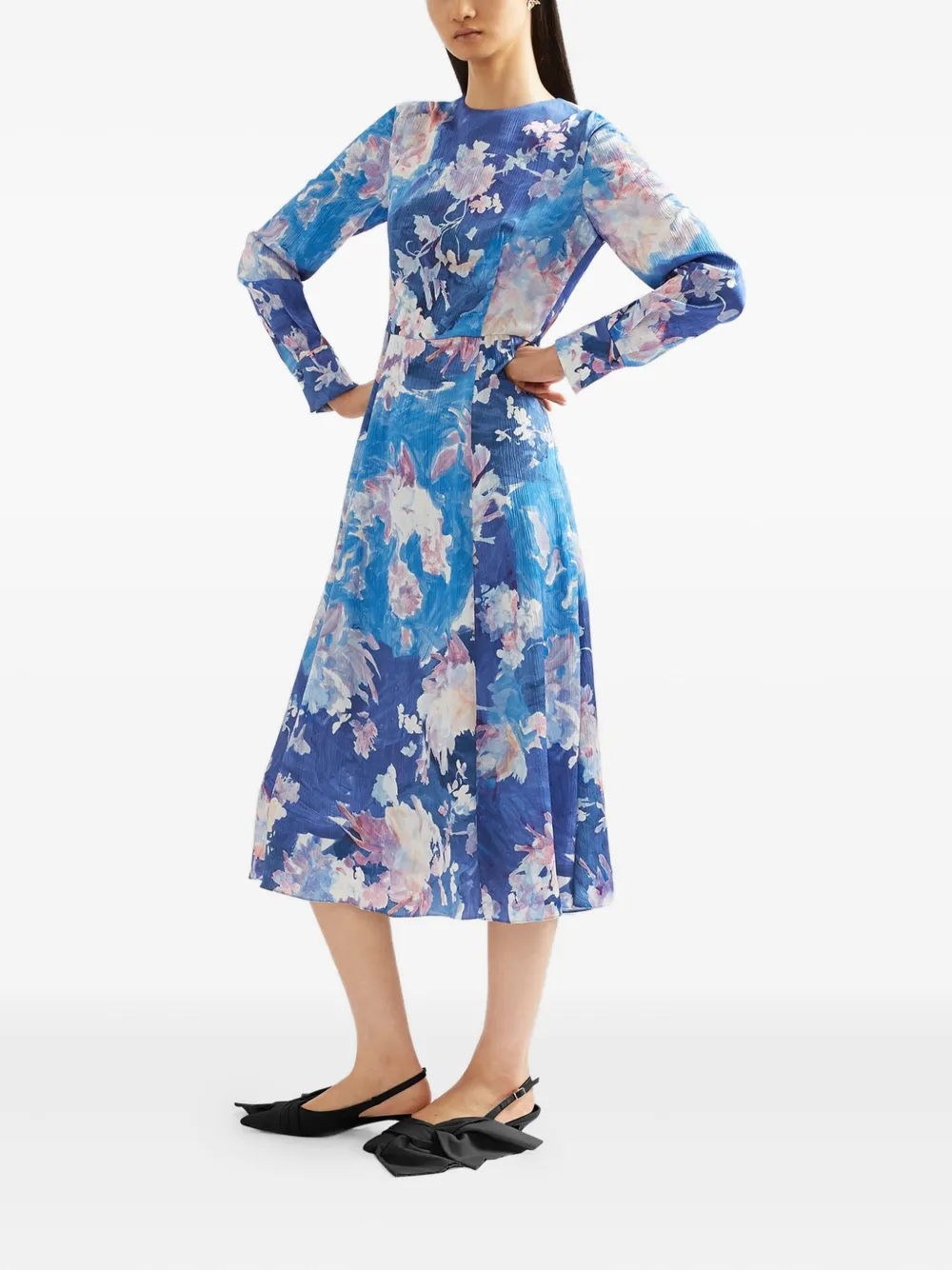 ERDEM Midi-jurk met bloemenprint Blauw