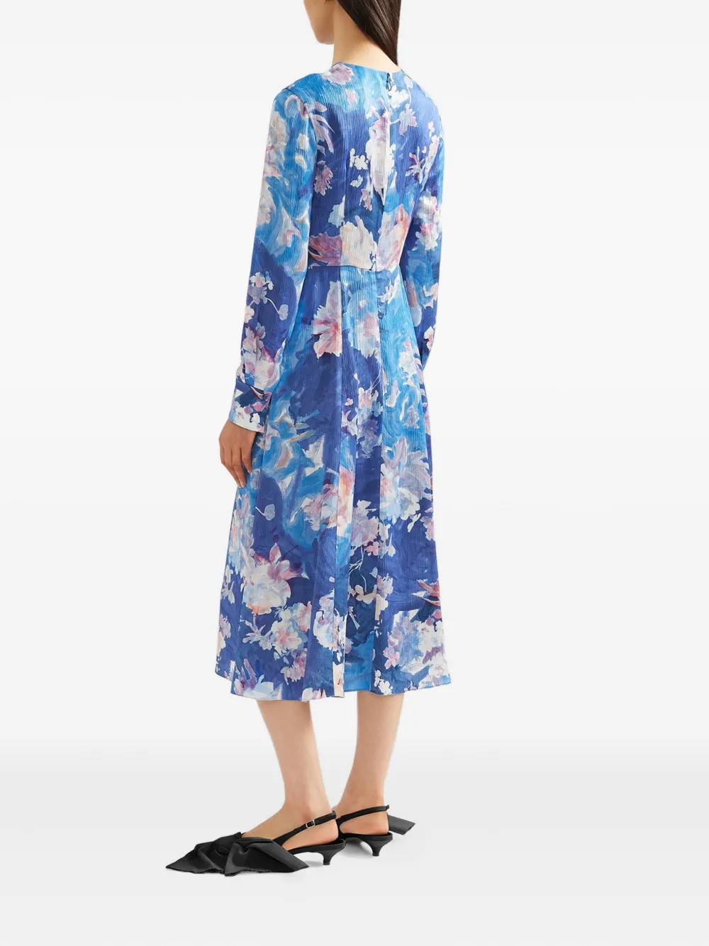 ERDEM Midi-jurk met bloemenprint Blauw