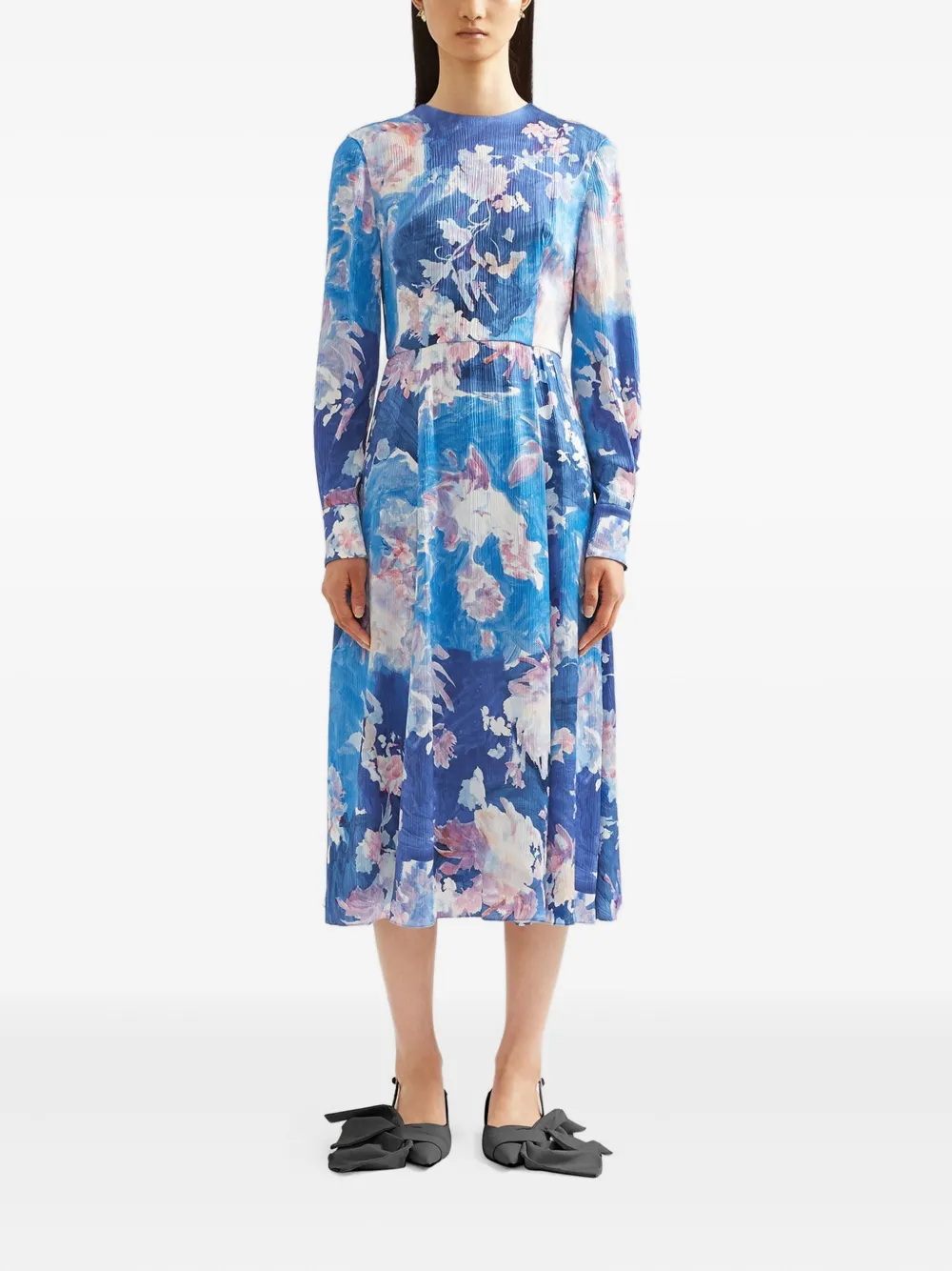 ERDEM Midi-jurk met bloemenprint - Blauw