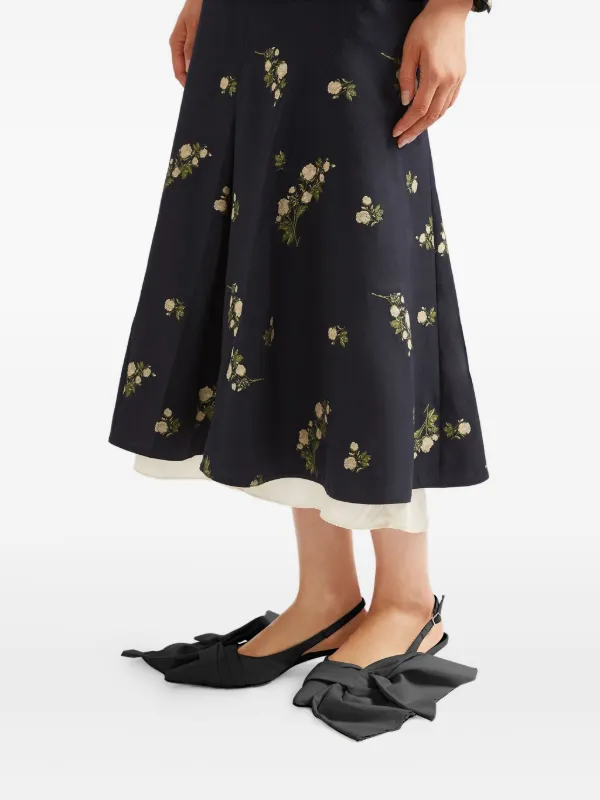 ERDEM Jupe mi-longue à Fleurs Bleu FARFETCH FR