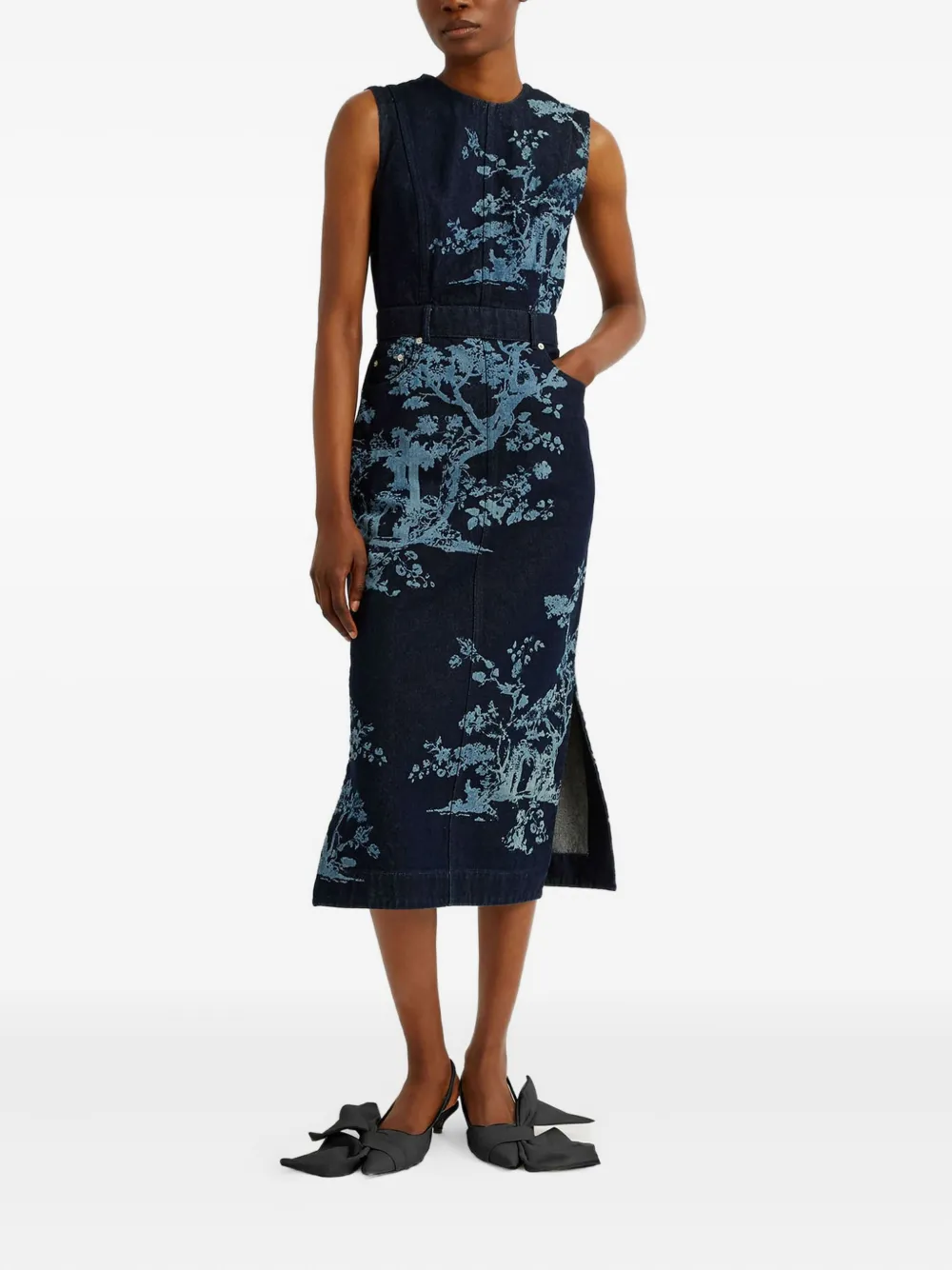 ERDEM Mouwloze jurk met print - Blauw