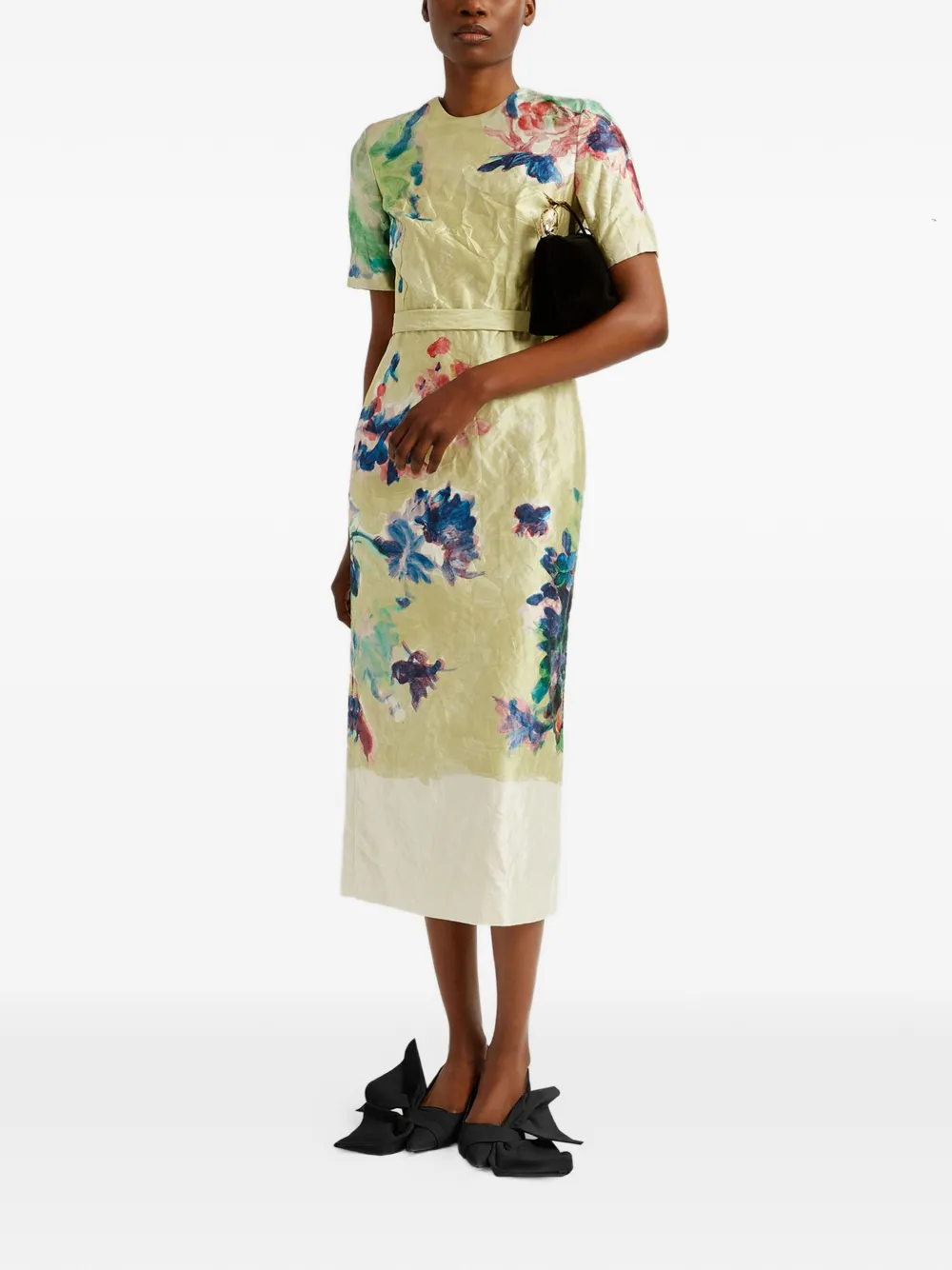 ERDEM Midi-jurk met bloemenprint Geel