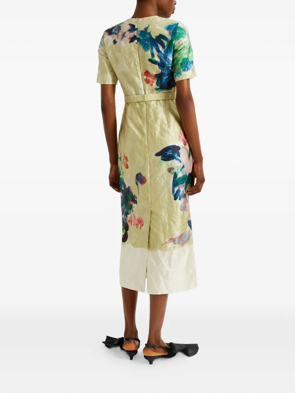 ERDEM Midi-jurk met bloemenprint Geel