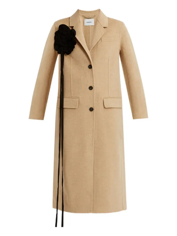 Erdem Flower-embellished Wool Coat in Neutrals