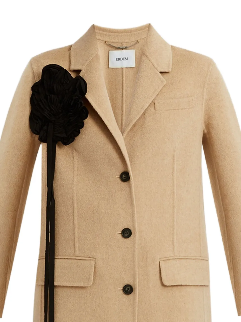 Erdem Flower-embellished Wool Coat in Neutrals, view 2