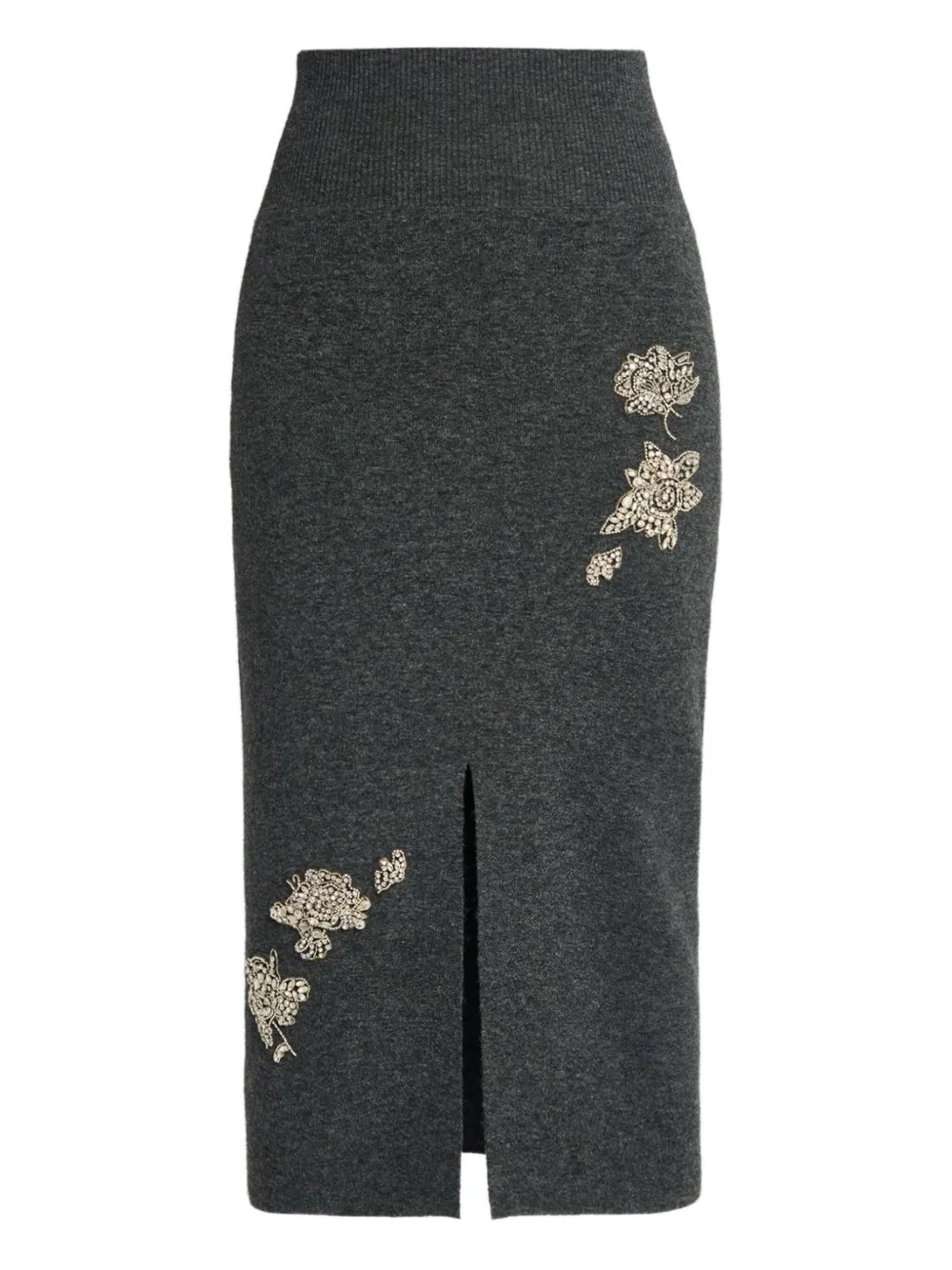 Erdem Floral-embellished Midi Skirt In Gray