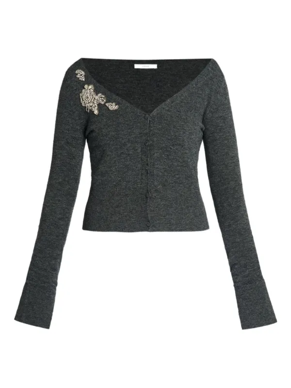 Erdem Cropped V-neck Cardigan in Grey