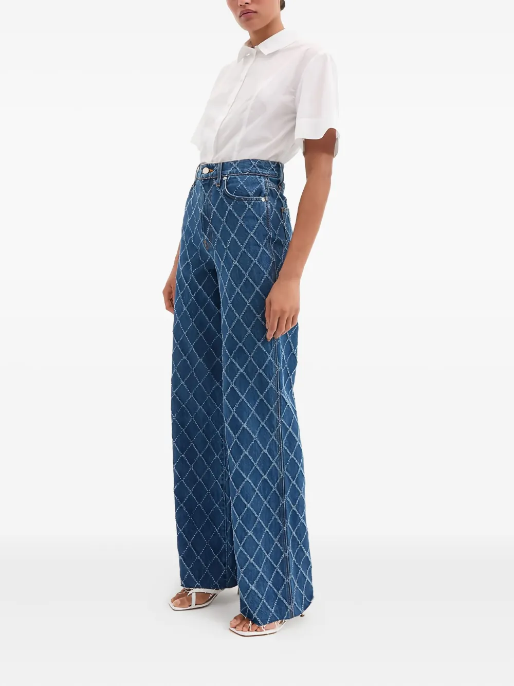 Veronica Beard Taylor Diamond Printed Wide-leg Jean In Blue