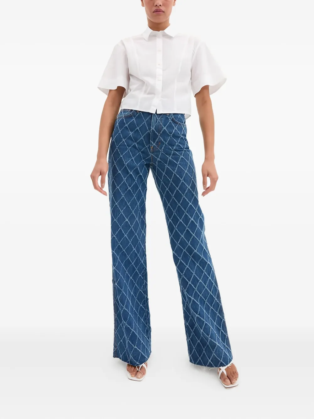Veronica Beard Jeans met wijde pijpen en diamantpatroon - Blauw