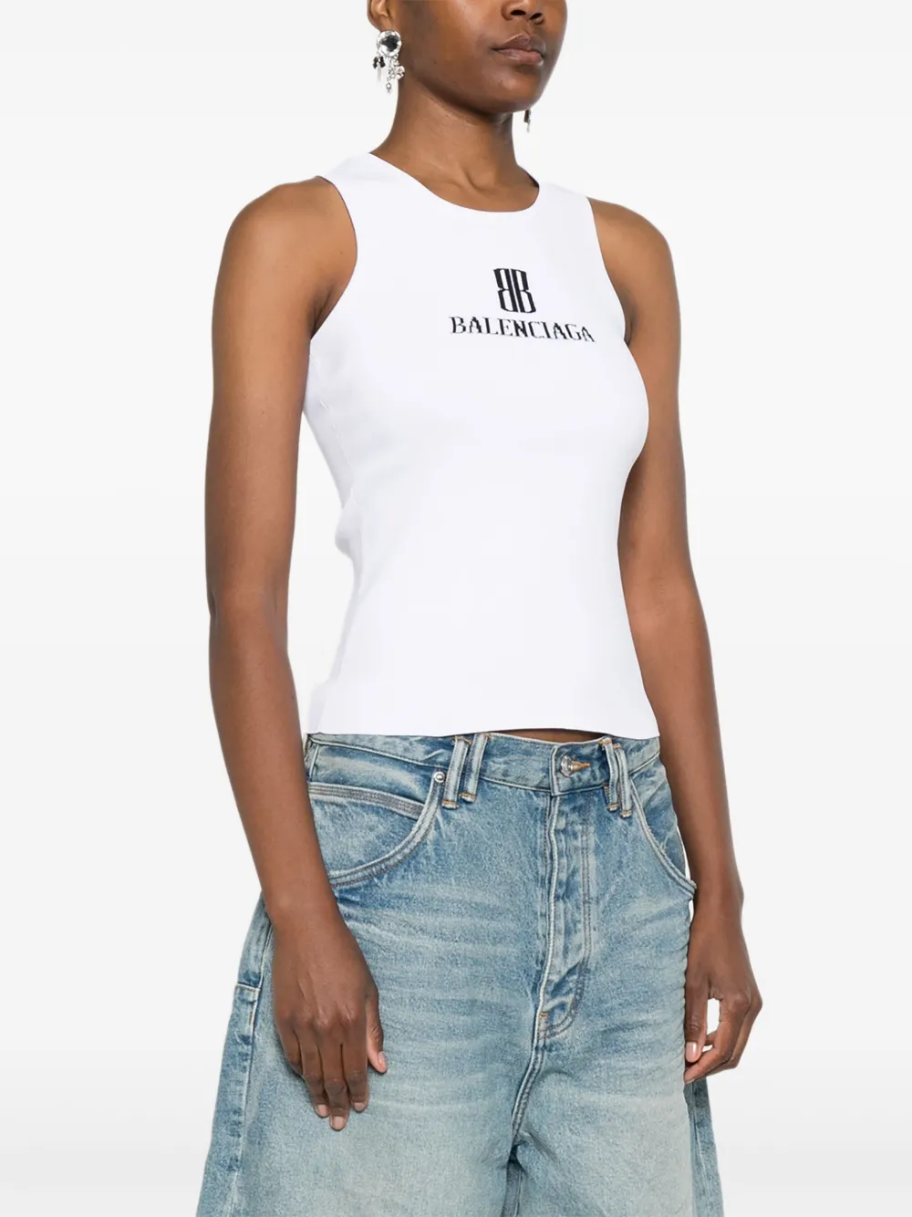 Balenciaga Mouwloze tanktop met logo intarsia Wit