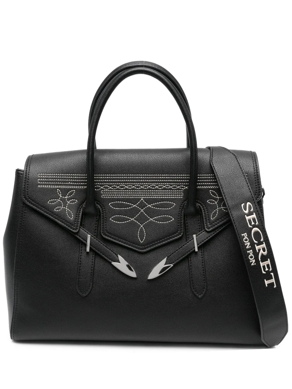 Secret Pon Pon large Yalis Rodeo embroidered tote bag | Black | Image 1