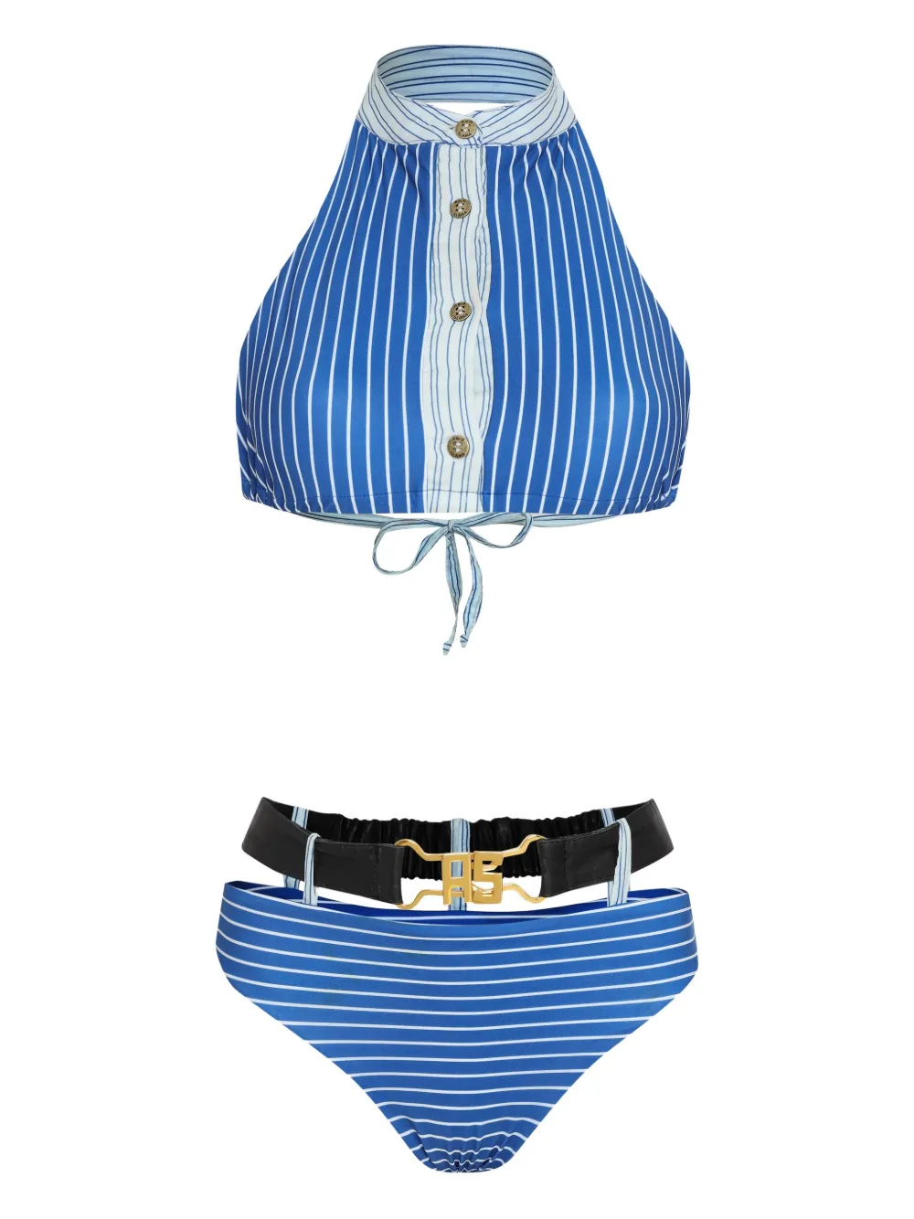 striped button-detail bikini