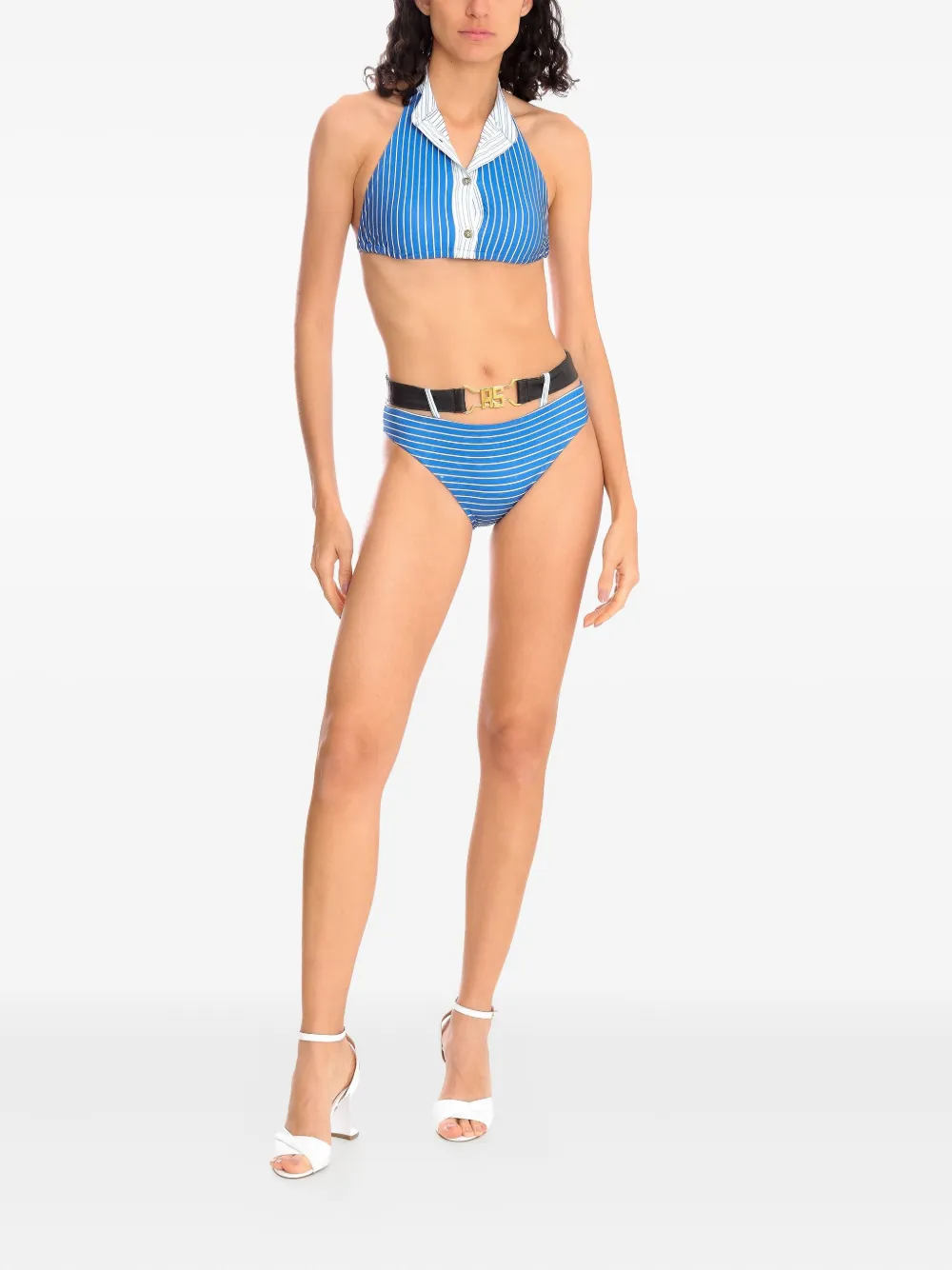 Amir Slama Gestreepte bikini met knoopdetail Blauw