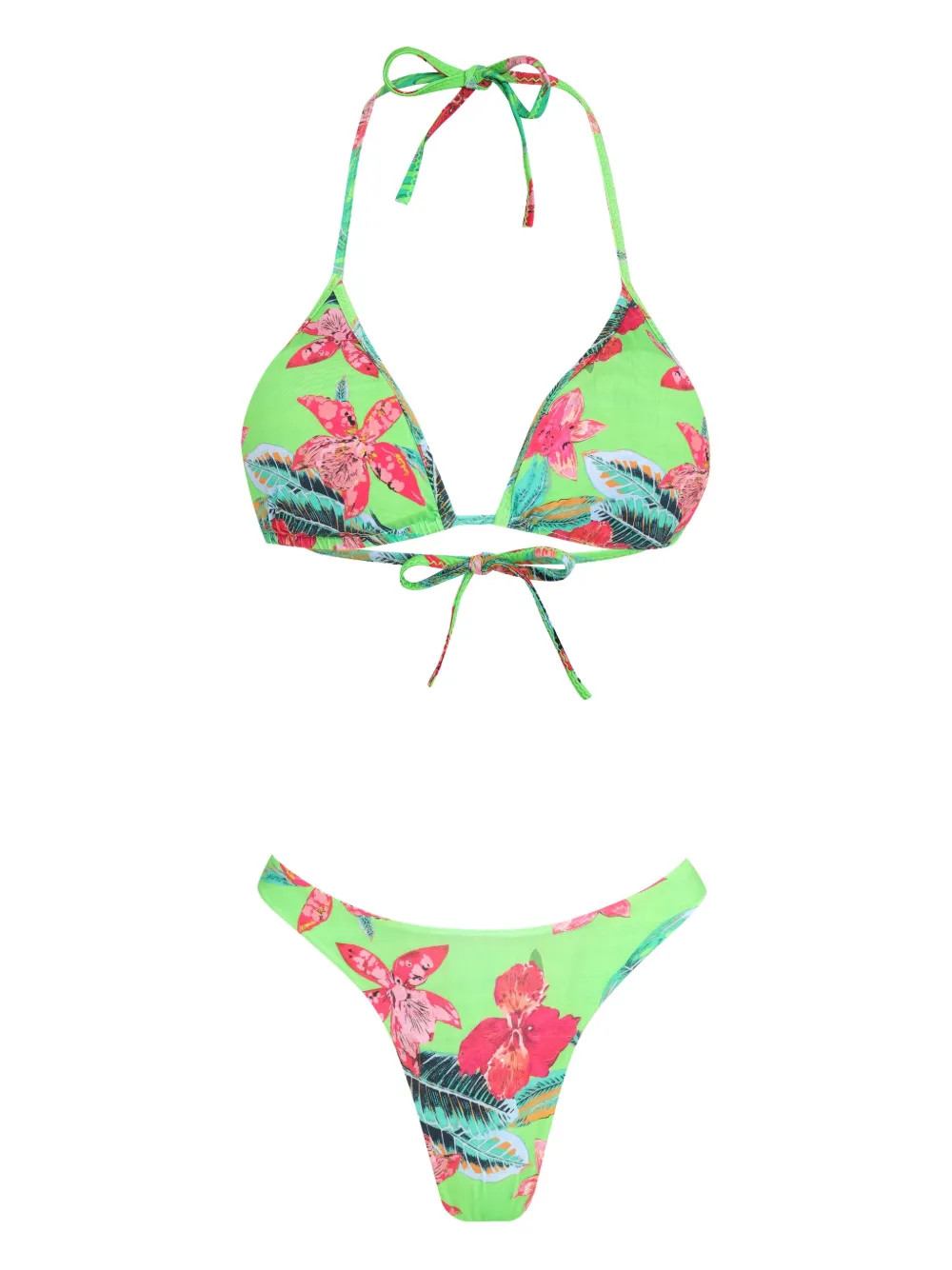 Amir Slama floral-print triangle bikini Groen