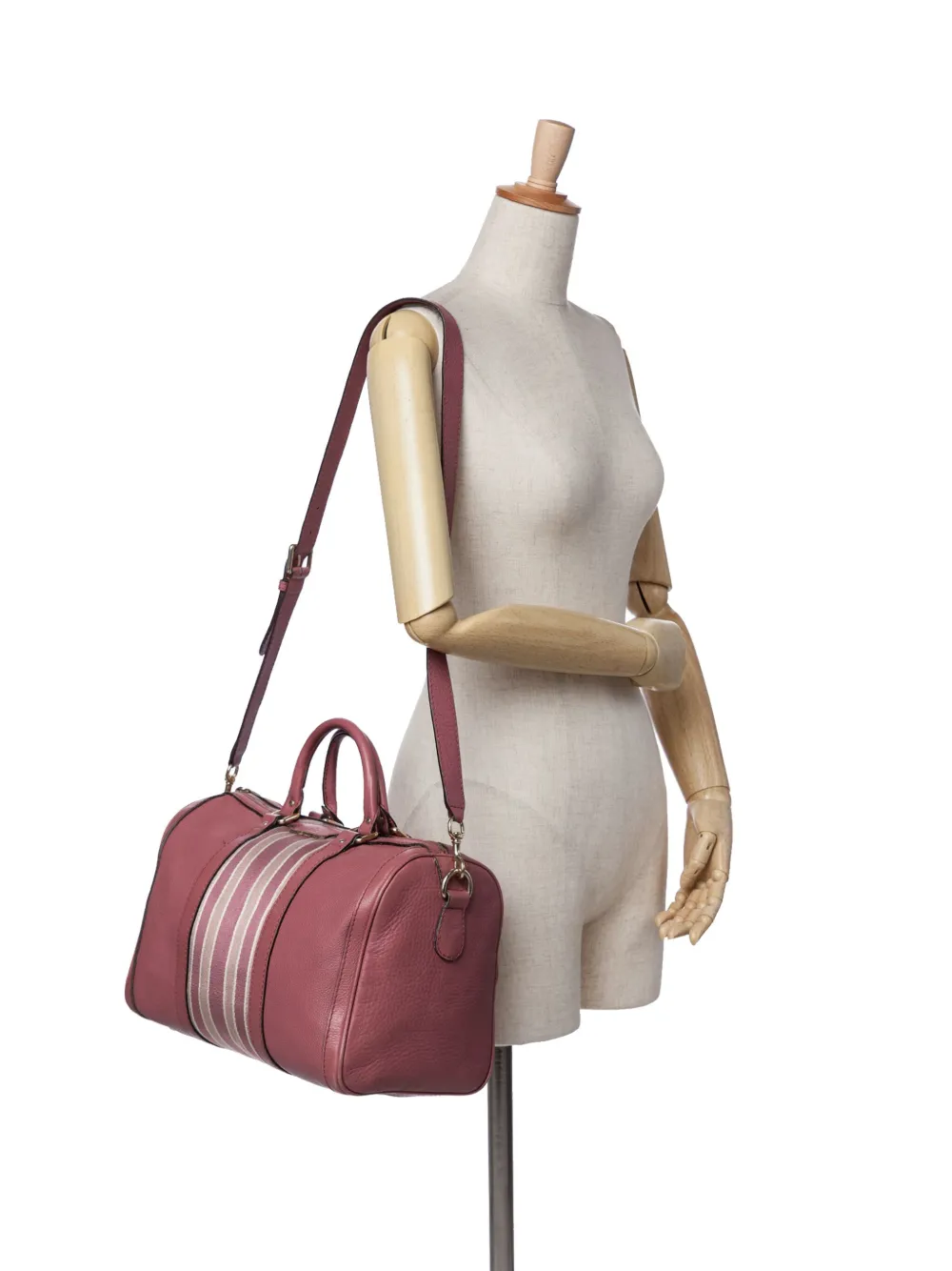 Pre-owned Gucci 2016-2025 Calfskin Web Joy Boston Bag Satchel In Pink