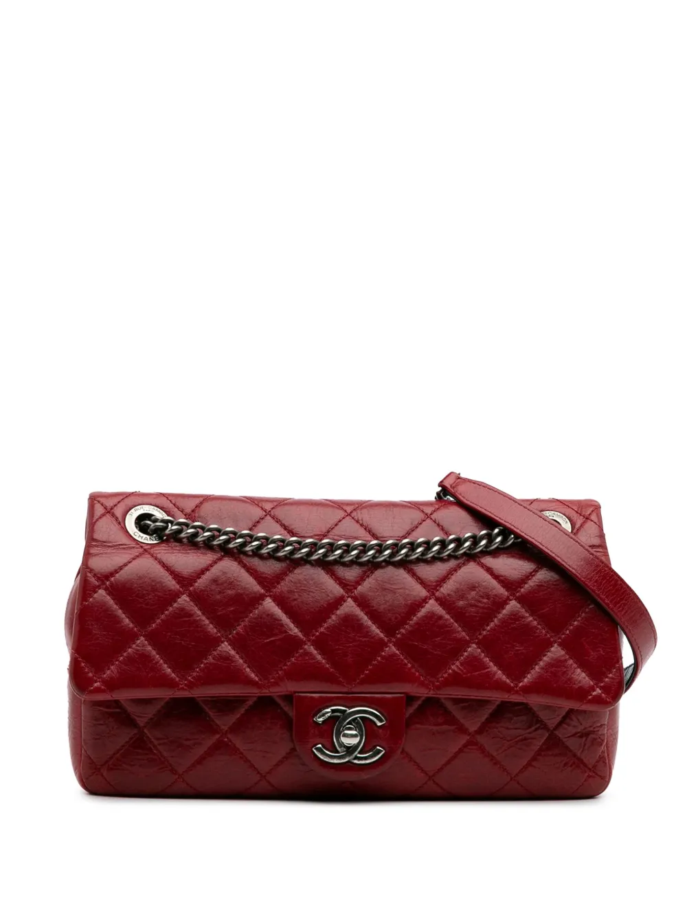 CHANEL Pre-Owned 2014 ミディアム グレーズドカーフスキン デュオ カラーフラップ ショルダーバッグ - レッド CHANEL Pre-Owned 2014 ミディアム グレーズドカーフスキン デュオ カラーフラップ ショルダーバッグ - レッド