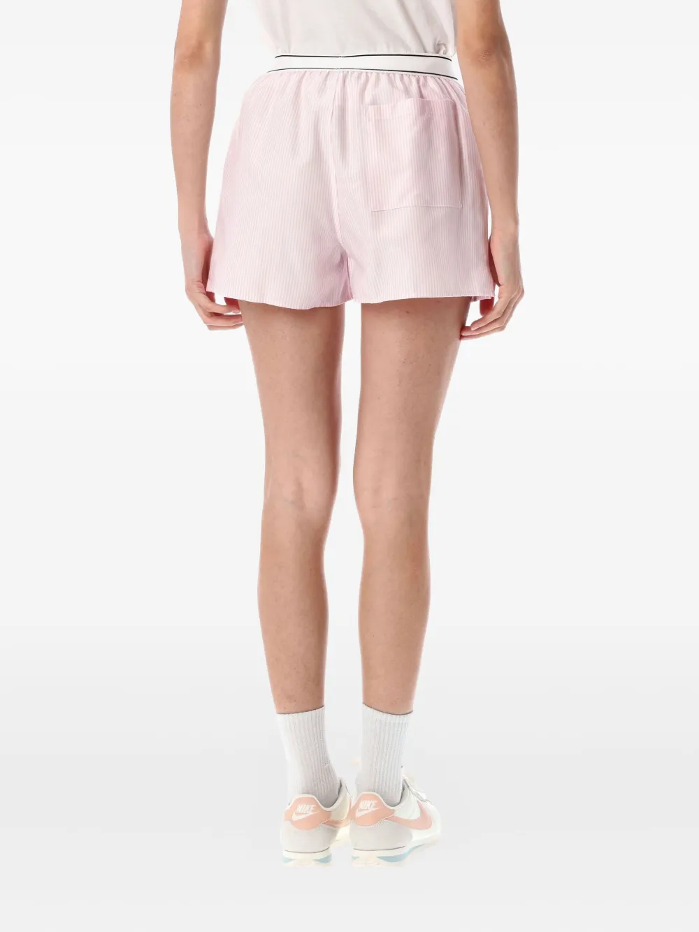 Sporty & Rich Serif Logo Oxford Boxer gestreepte shorts Roze