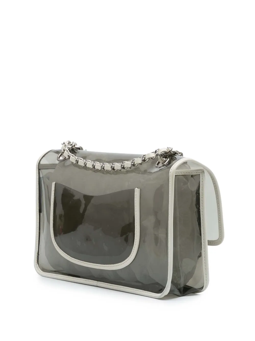 Chanel Pre-owned 2008-2009 Large PVC and Lambskin Naked Flap Shoulder Bag in White, view 3