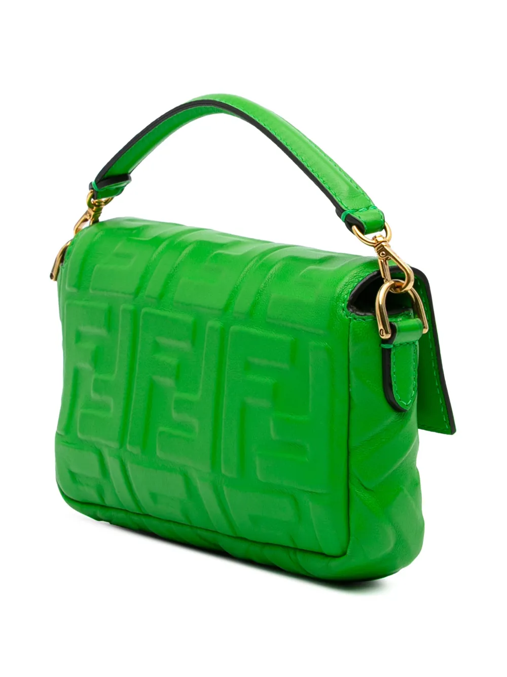 Pre-owned Fendi 2010-2024 Mini Zucca Embossed Leather Baguette Satchel