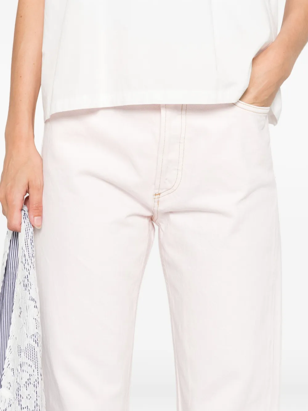 Agolde Straight Jeans In Beige Denim In Pink