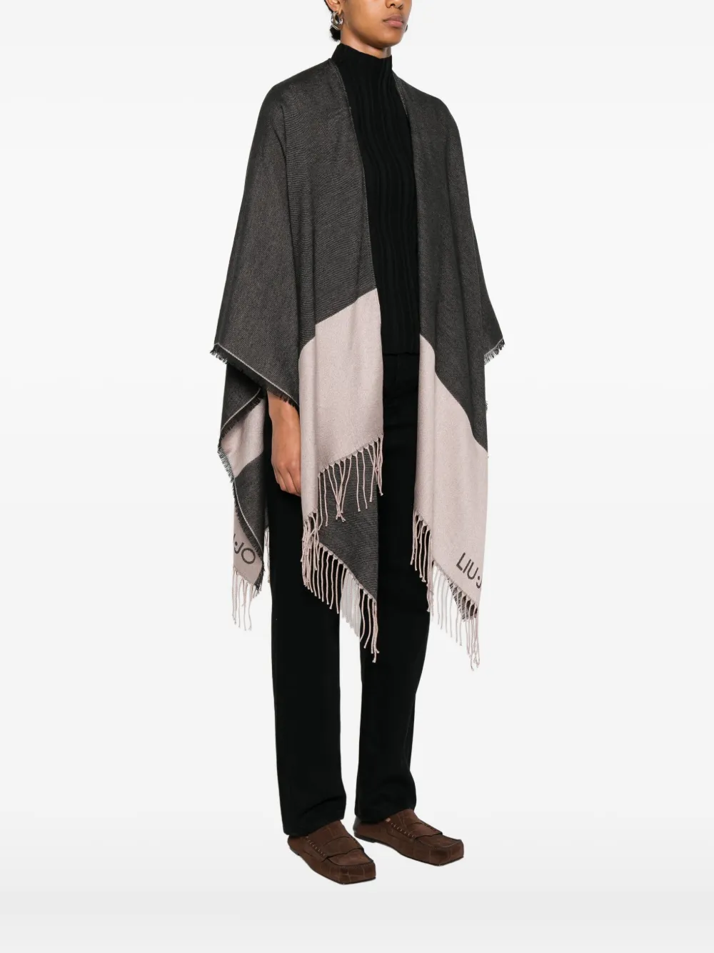 LIU JO Poncho met franje en logodetail Zwart