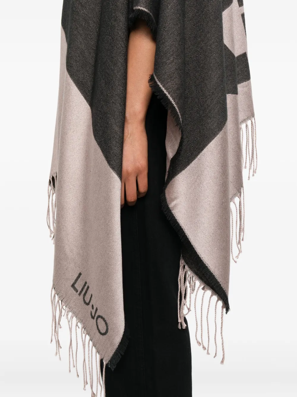 LIU JO Poncho met franje en logodetail Zwart