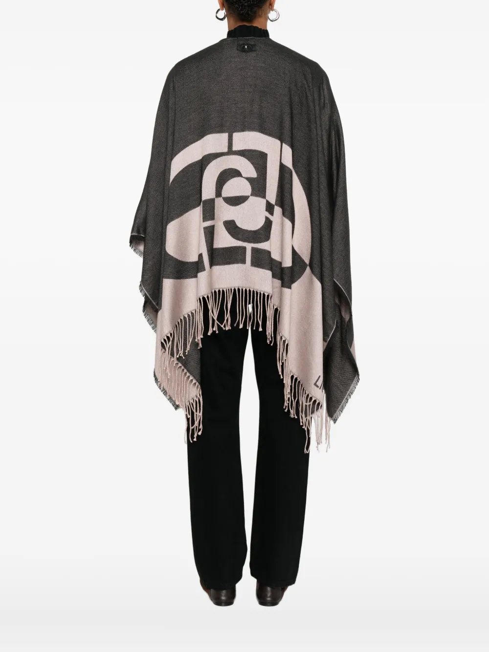 LIU JO Poncho met franje en logodetail Zwart