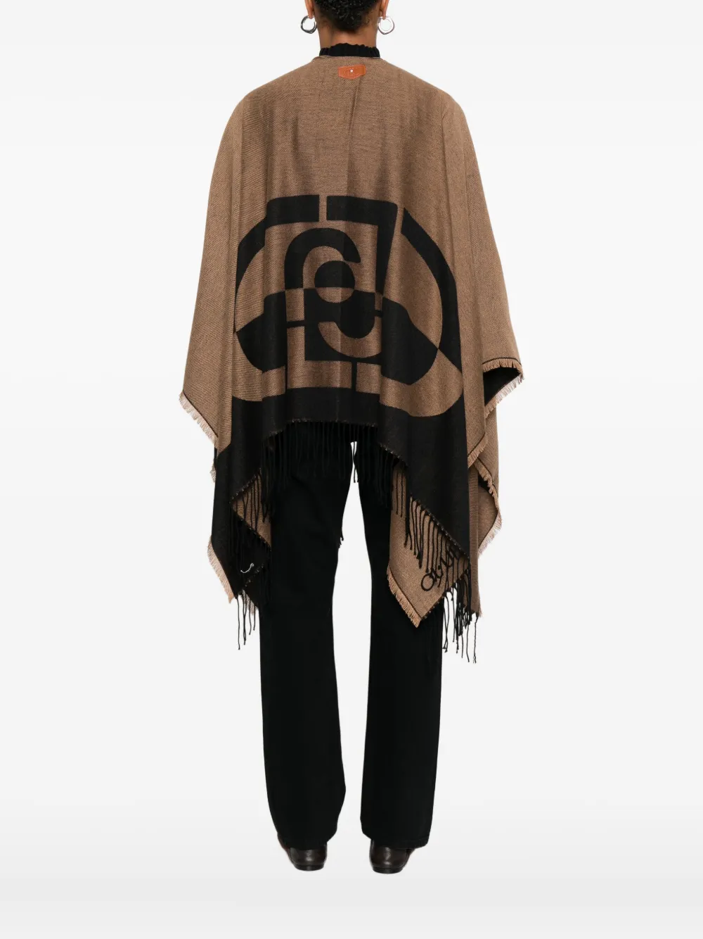 LIU JO Poncho met franje en logodetail Bruin