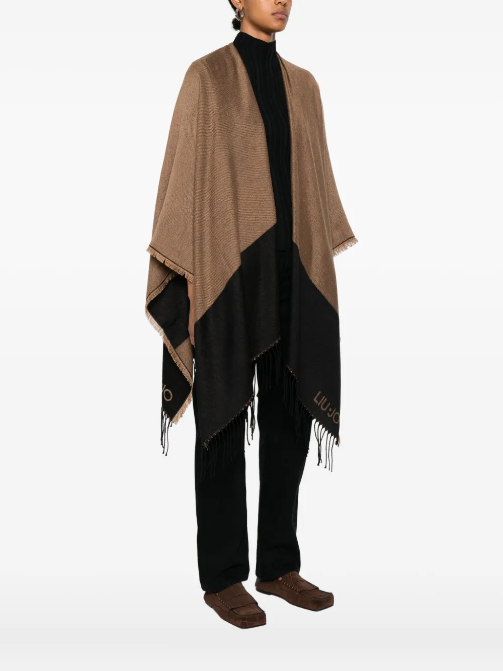 LIU JO Poncho met franje en logodetail Bruin
