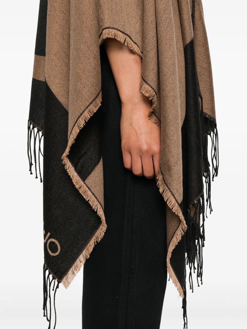 LIU JO Poncho met franje en logodetail Bruin