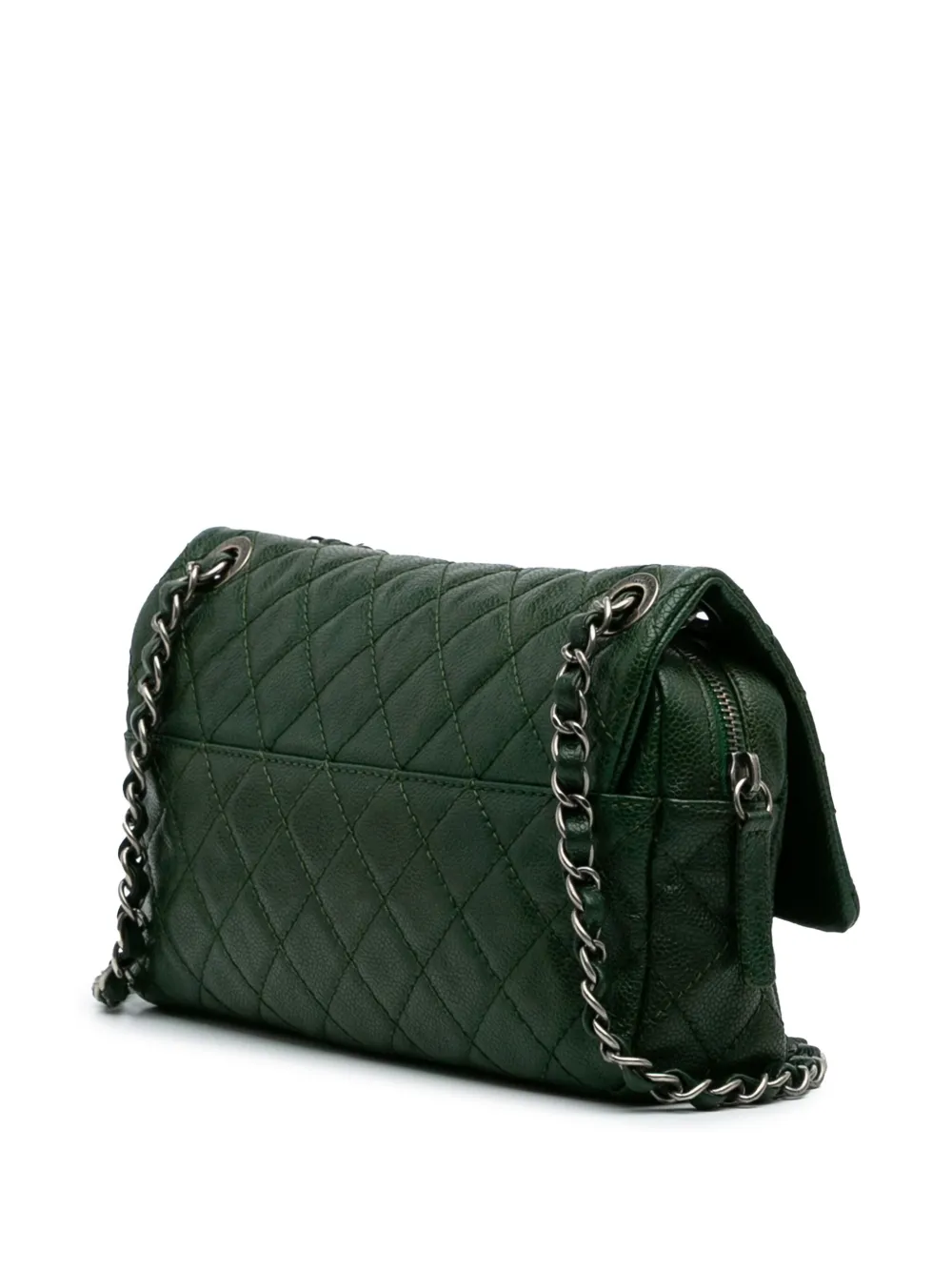 Pre-owned Chanel 2012 Medium Quilted Iridescent Caviar Easy Flap Shoulder Bag In Green