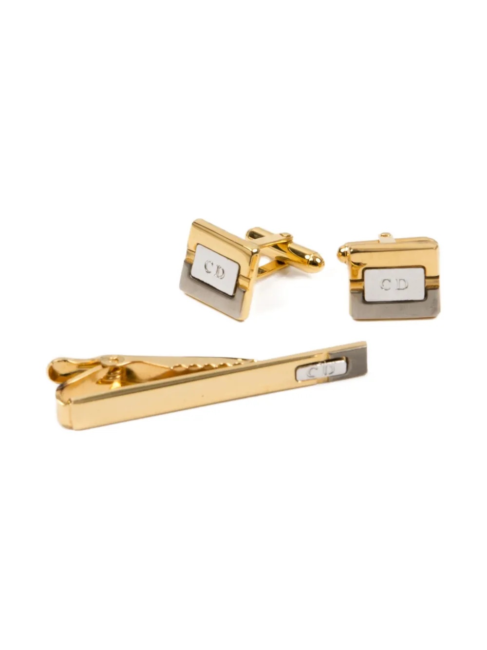 Christian Dior Pre-Owned 1990s gold-toned cufflinks tie bar set | Gold | Image 1