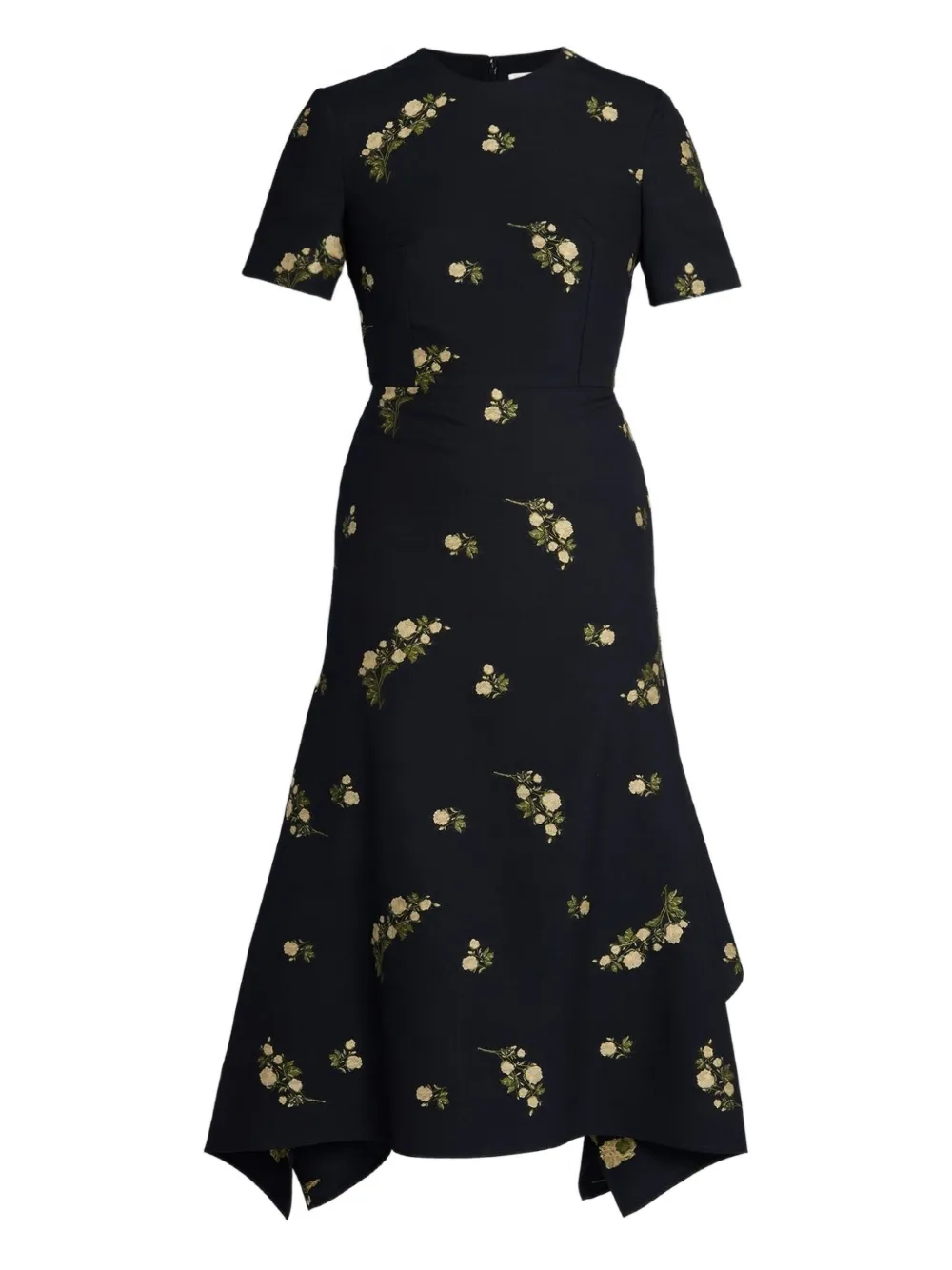 floral-embroidery midi dress