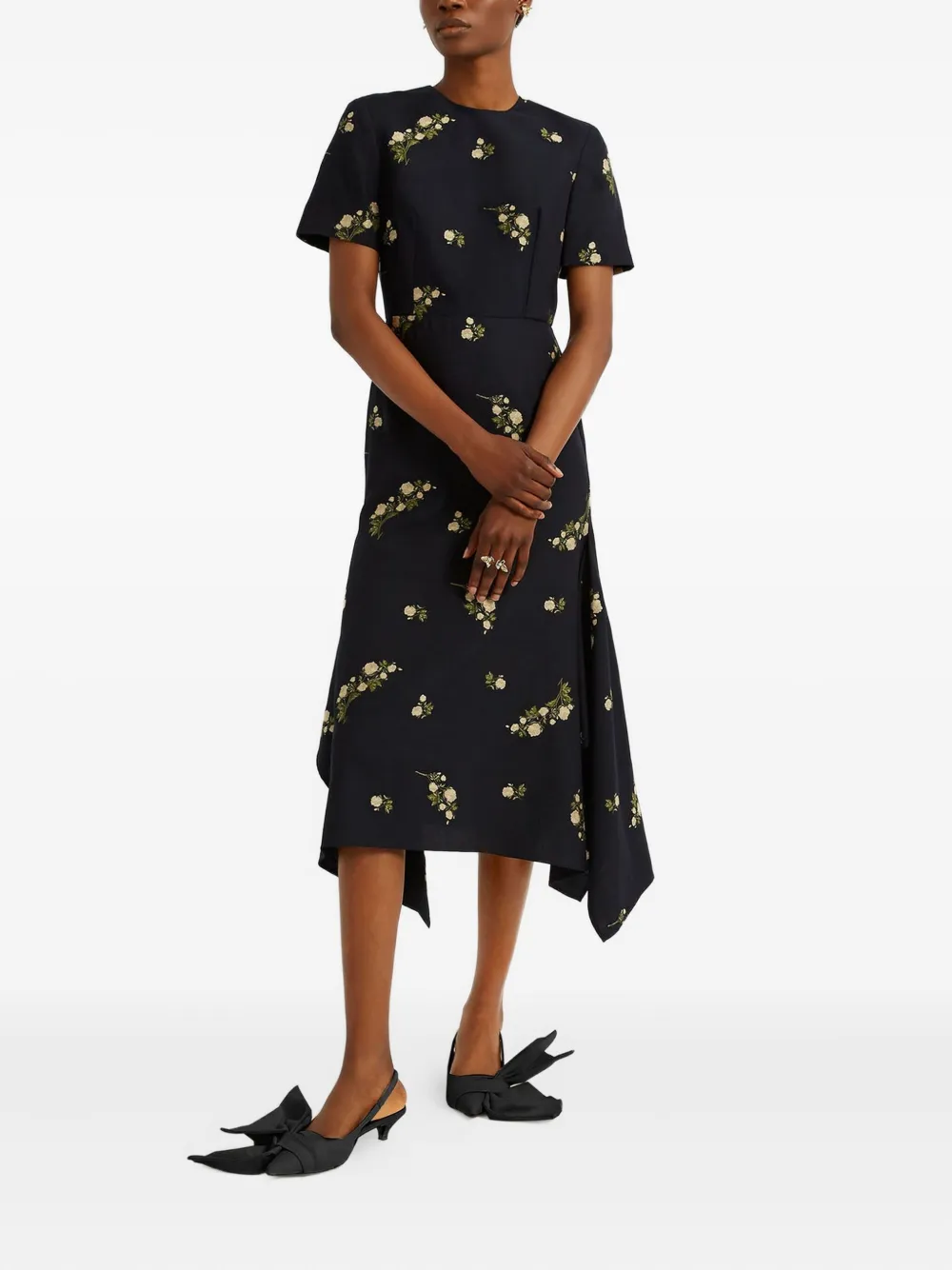 ERDEM Midi-jurk met geborduurde bloemen - Zwart