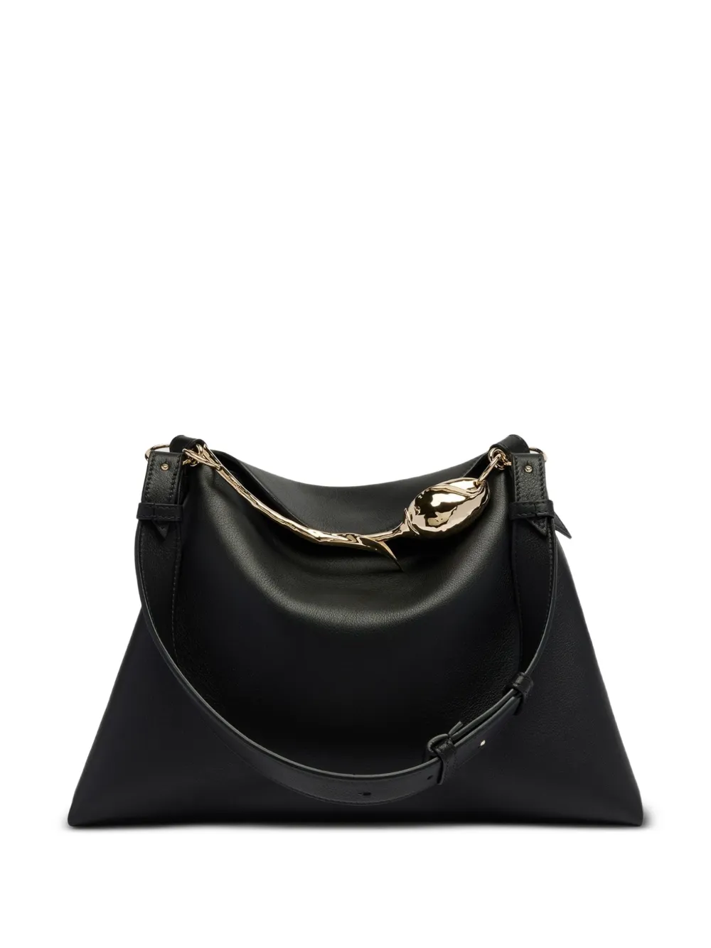 ERDEM Midi Bloom leren shopper met handvat Zwart