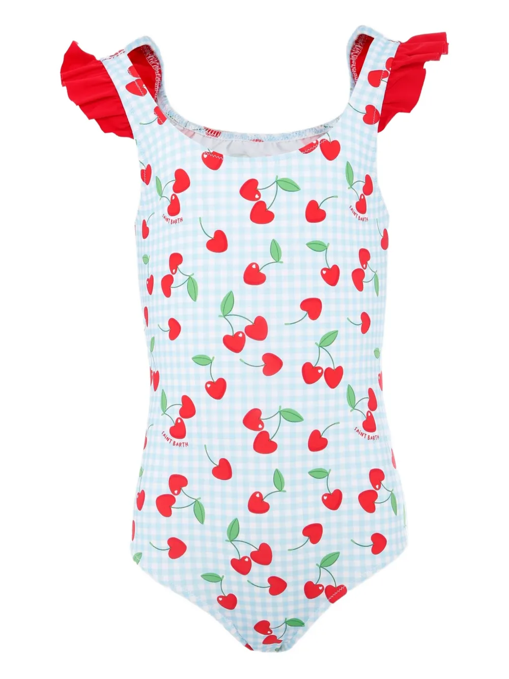 MC2 Saint Barth Kids Tilda cherry-print ruffled swimsuit Blauw