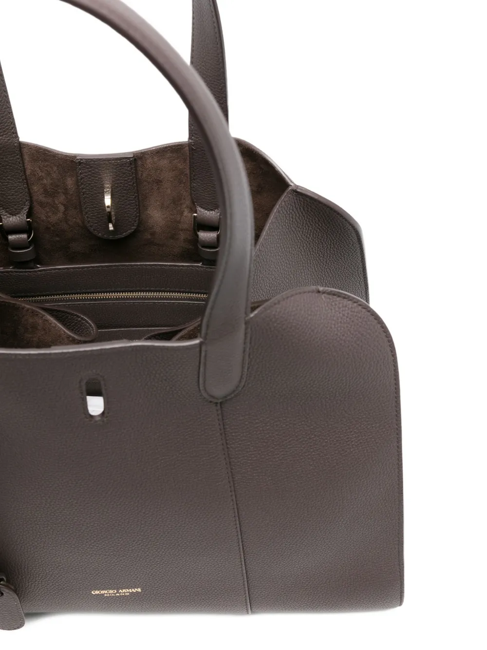 Giorgio Armani Shopper van bewerkt leer met gesp Bruin