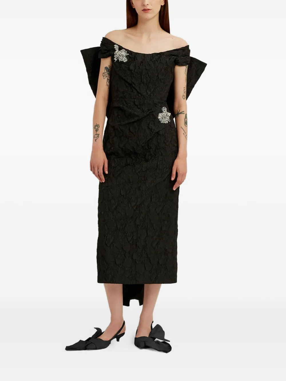 ERDEM Off-shoulder midi-jurk Zwart